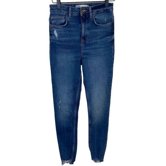 ZARA Distressed High Rise Skinny Jeans Raw Hem Size 4 - Picture 4 of 6